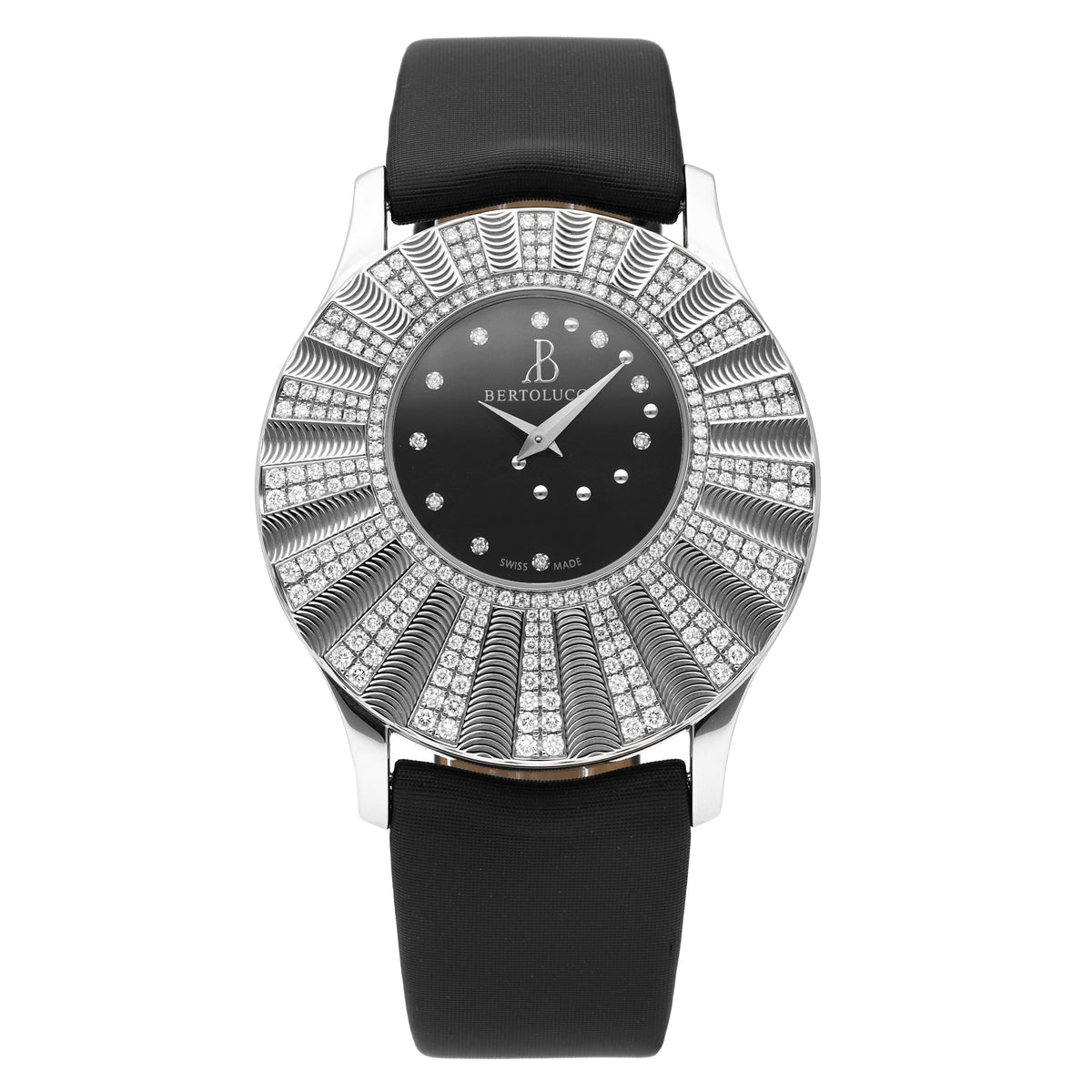 Bertolucci Stria Black Dial Diamond 39.7mm Quartz Watch 723.50.41.8.15D.R01