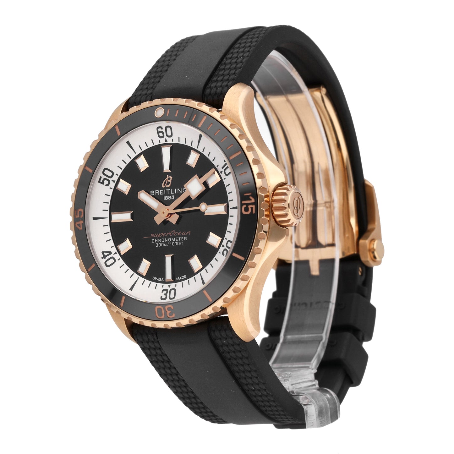 Breitling Superocean 18k Rose Gold Black Dial Automatic Mens Watch R17375211B1S1