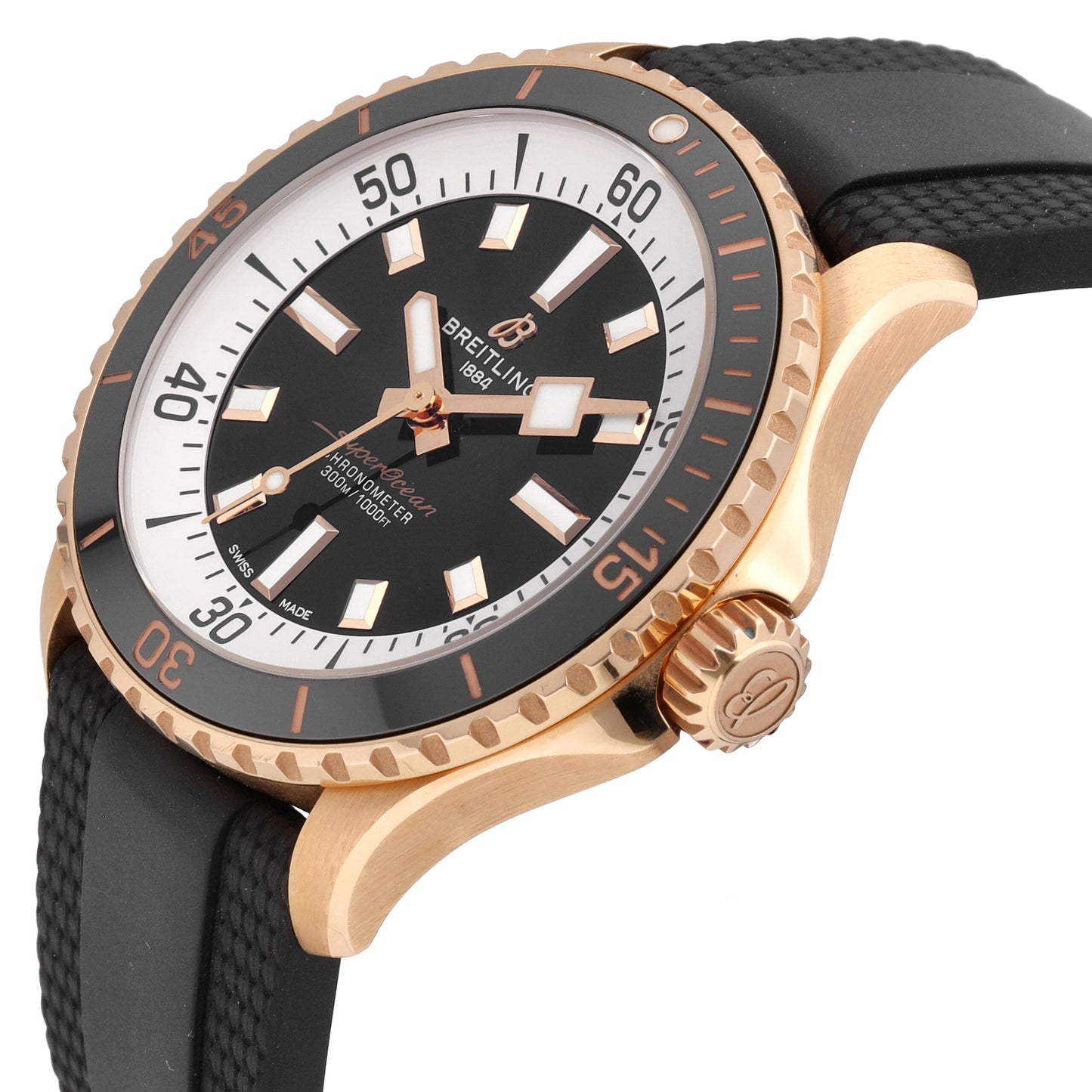 Breitling Superocean 18k Rose Gold Black Dial Automatic Mens Watch R17375211B1S1