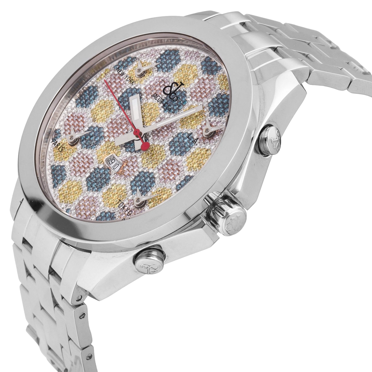 Jacob & Co 5 Time Zone Stainless Steel Diamond Dial 47mm Quartz Men's Watch JC61