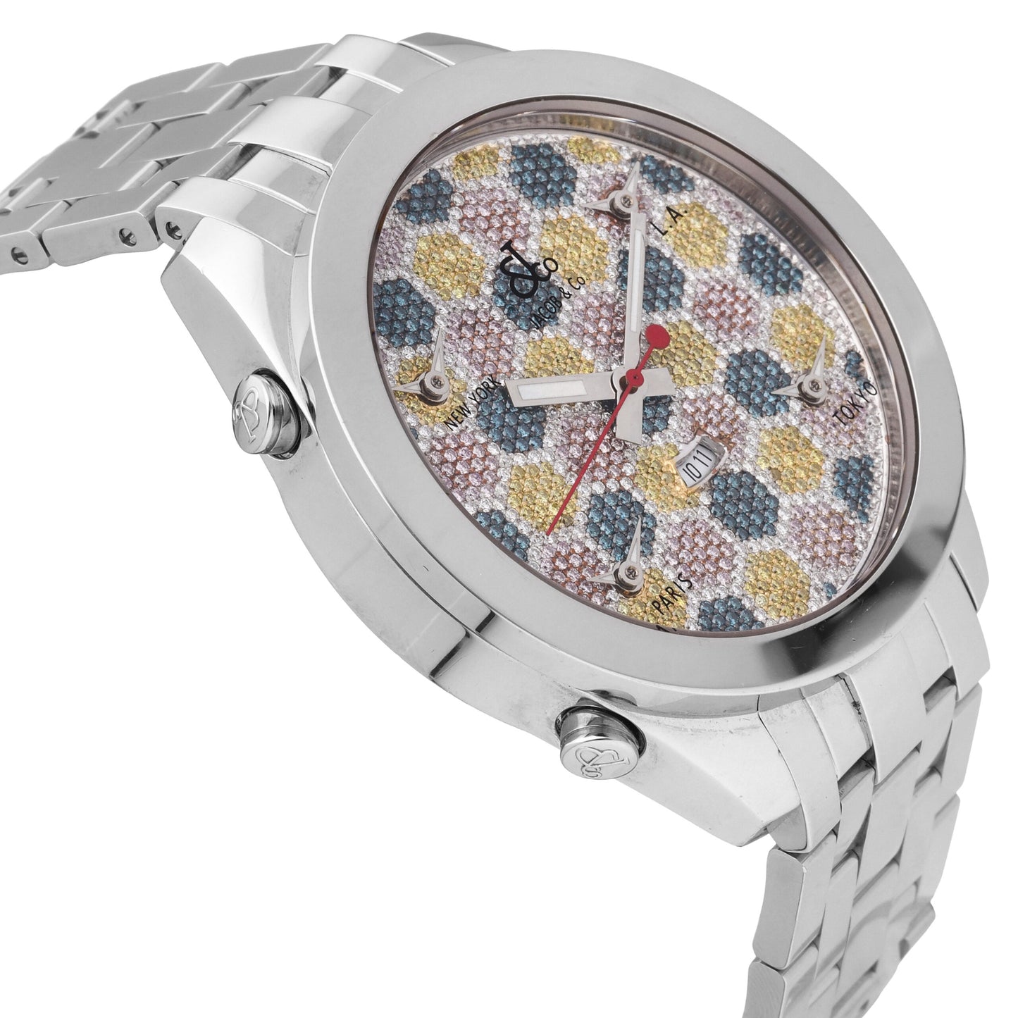 Jacob & Co 5 Time Zone Stainless Steel Diamond Dial 47mm Quartz Men's Watch JC61