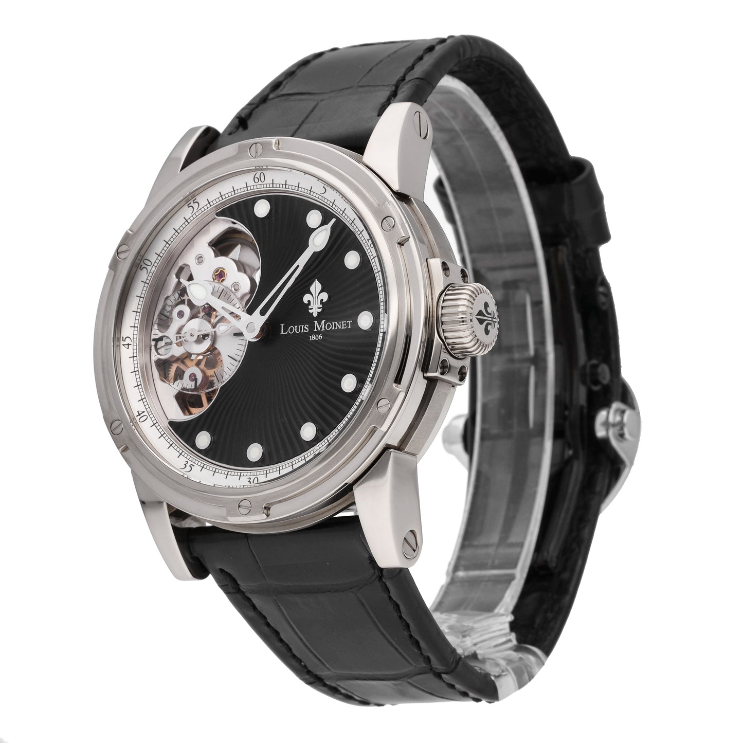 Louis Moinet Mecanograph 18k White Gold Piece Unique Auto Men Watch LM-41.70.50A