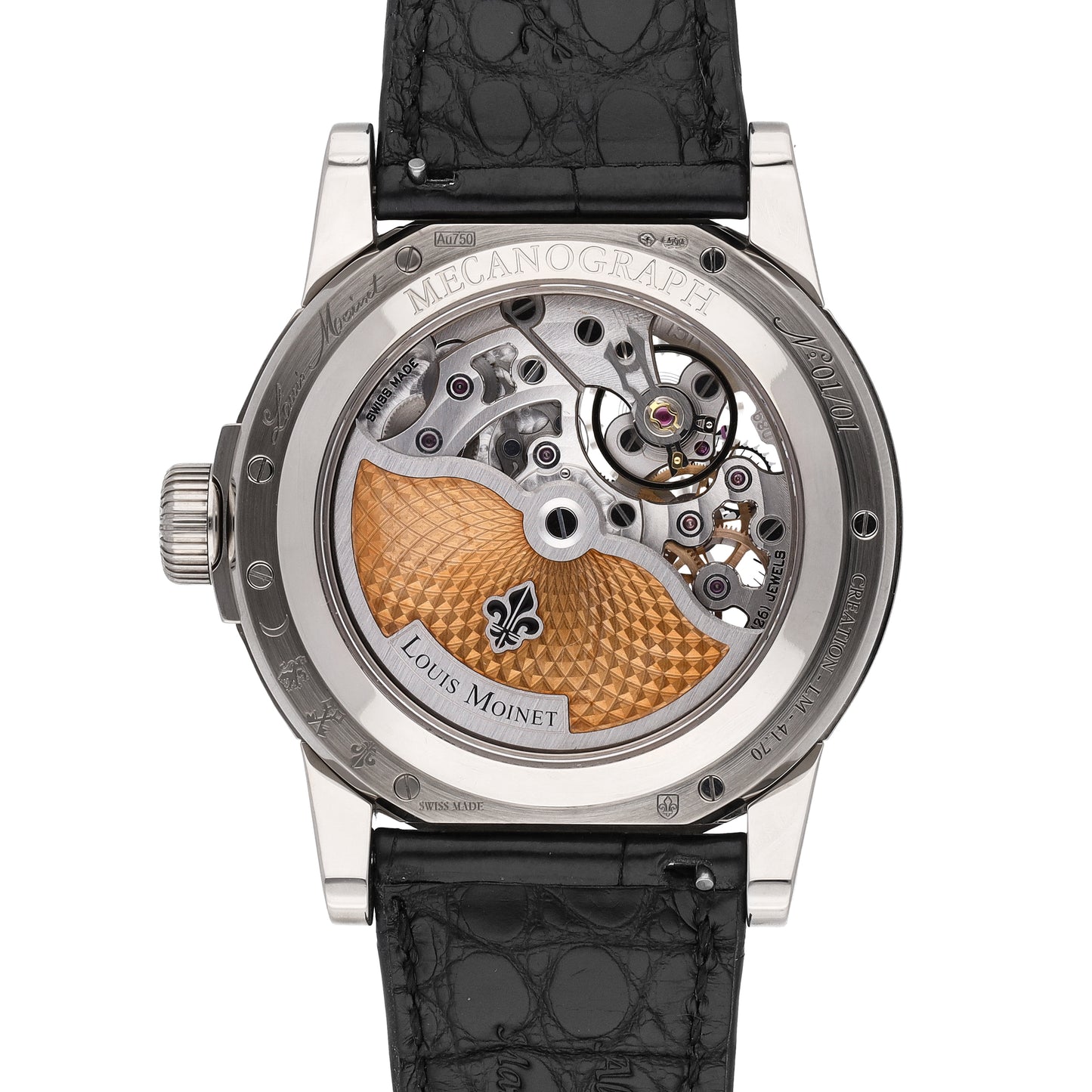 Louis Moinet Mecanograph 18k White Gold Piece Unique Auto Men Watch LM-41.70.50A