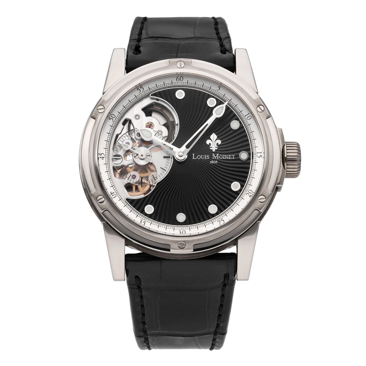 Louis Moinet Mecanograph 18k White Gold Piece Unique Auto Men Watch LM-41.70.50A