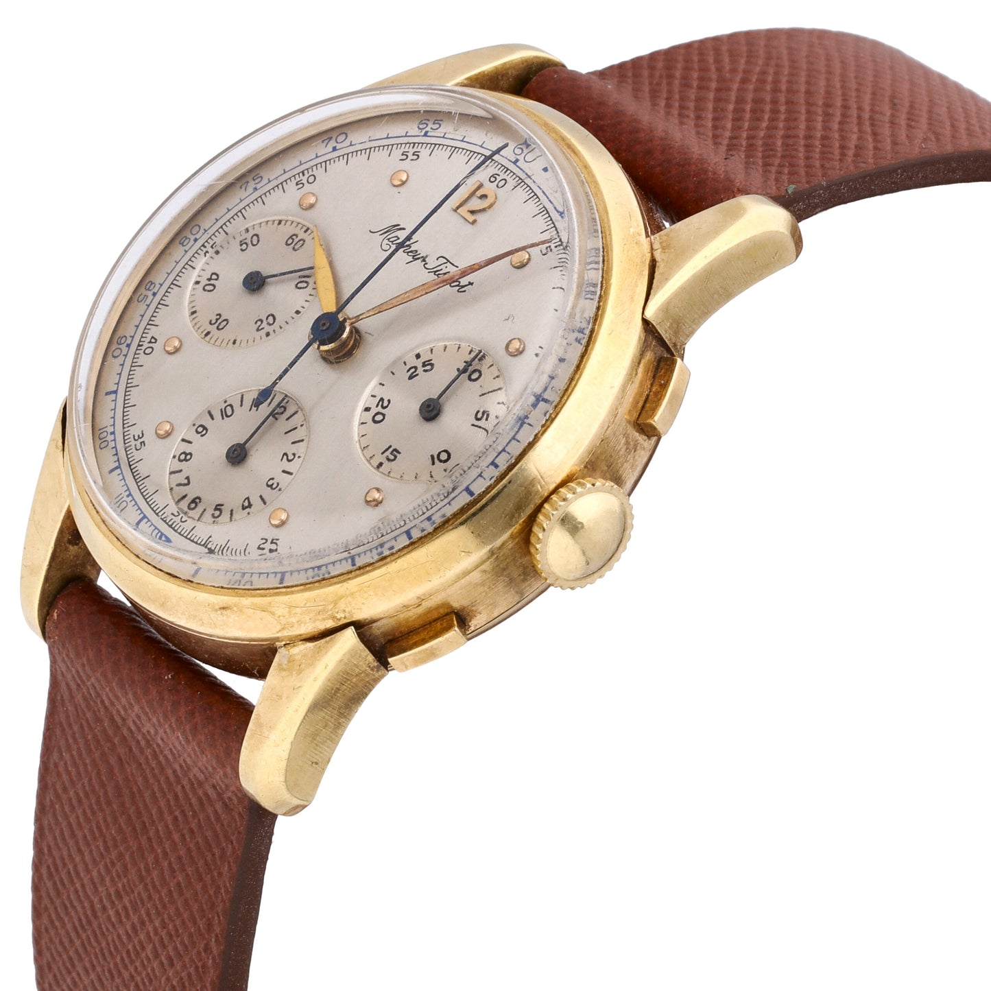 Mathey-Tissot Vintage Chronograph 14k Gold Triple Register Manual Wind Men Watch