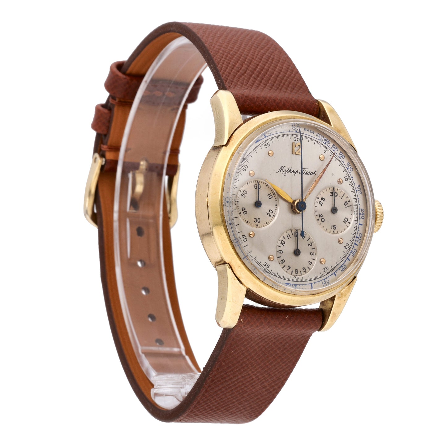 Mathey-Tissot Vintage Chronograph 14k Gold Triple Register Manual Wind Men Watch