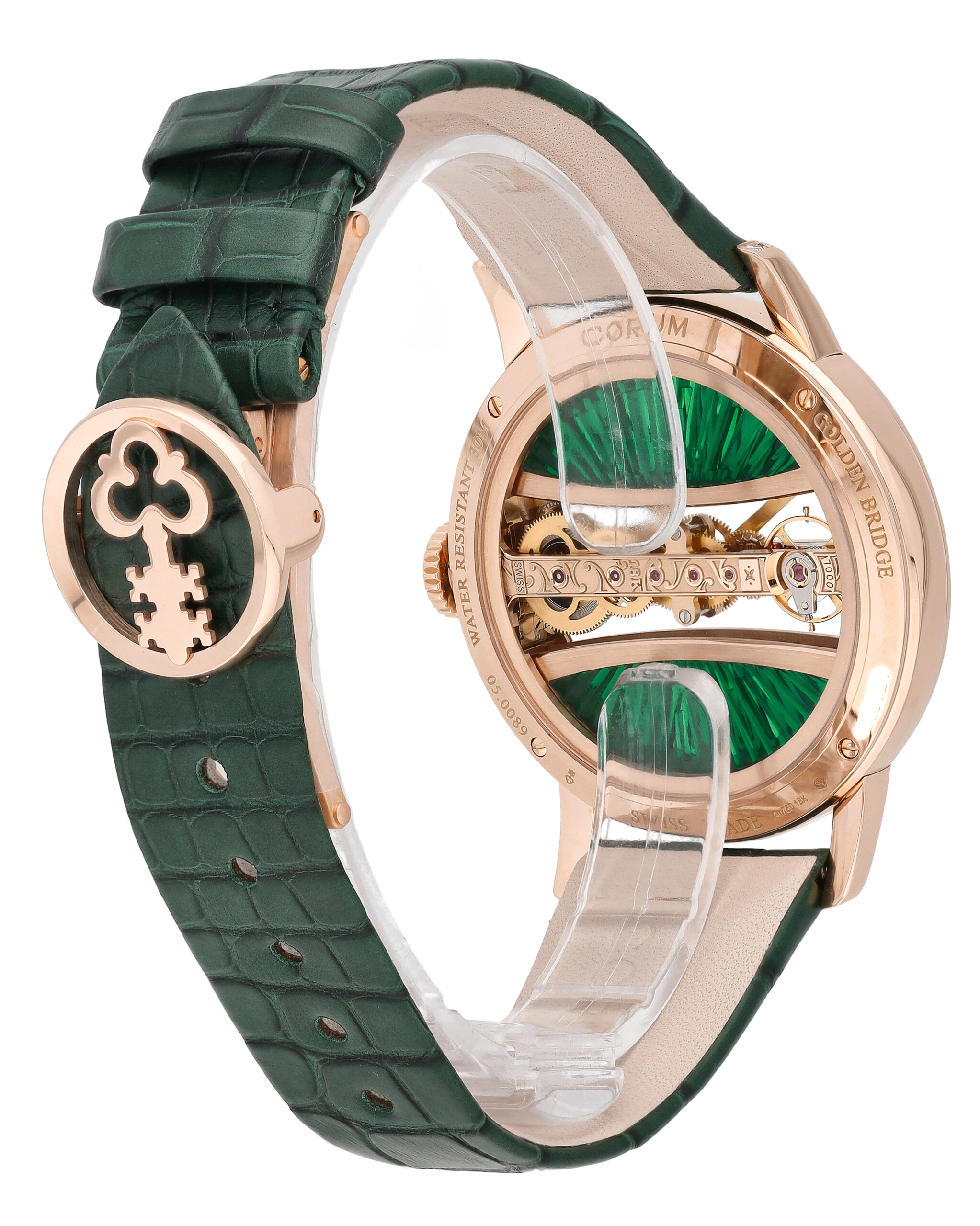 Corum Golden Bridge Round 39 Green 18k Rose Gold Manual Wind Watch