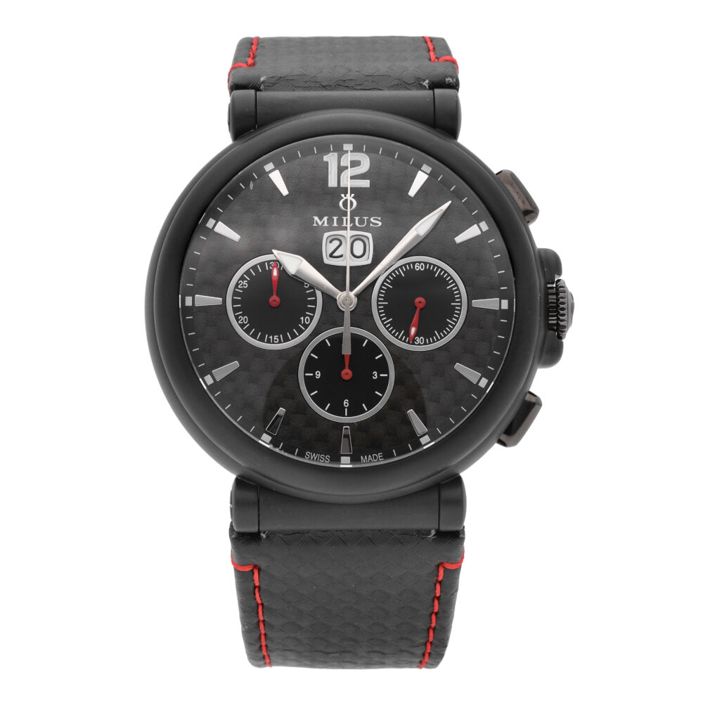 Milus Zetios Chronograph Black Carbon Dial 44mm Automatic Men's Watch ZETC028