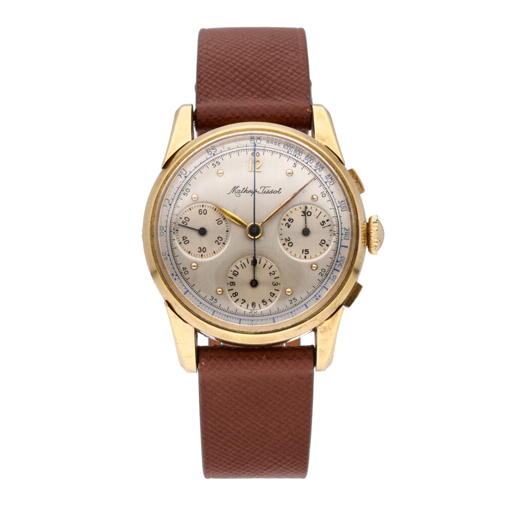 Mathey-Tissot Vintage Chronograph 14k Gold Triple Register Manual Wind Men Watch